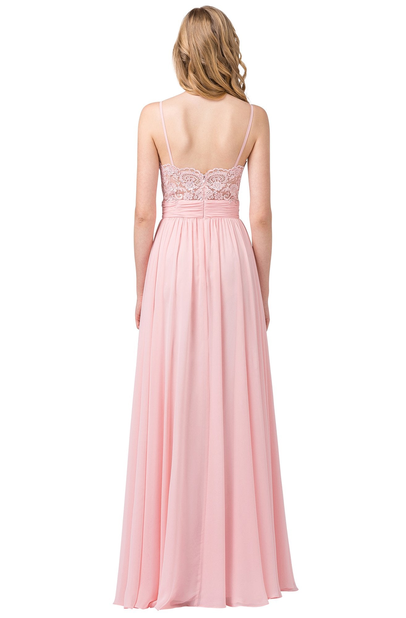 Dancing Queen - 2789 Beaded Lace Embroidery Square Neck A-Line Gown In Pink