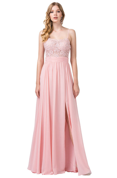 Dancing Queen - 2789 Beaded Lace Embroidery Square Neck A-Line Gown In Pink