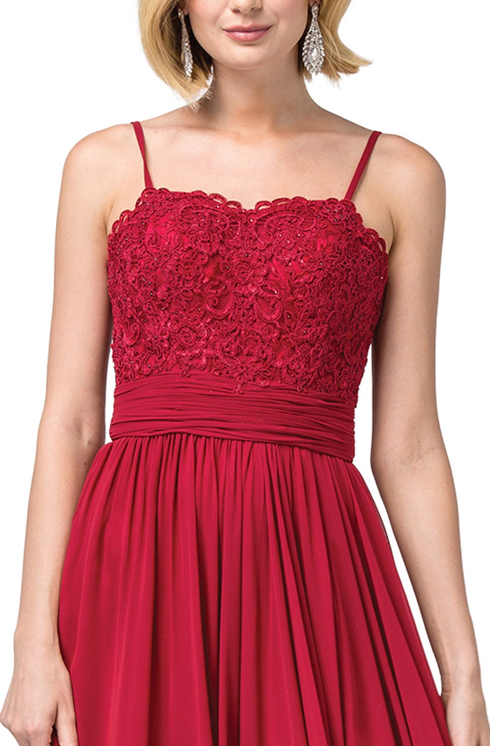 Dancing Queen - 2789 Beaded Lace Embroidery Square Neck A-Line Gown In Red