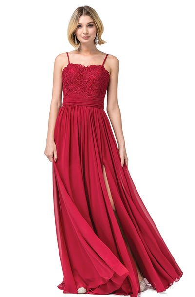 Dancing Queen - 2789 Beaded Lace Embroidery Square Neck A-Line Gown In Red