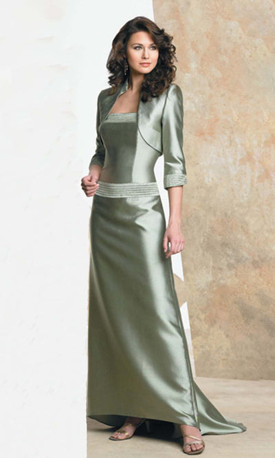 Montage by Mon Cheri - 27911 Strapless Long Dress with Matching Jacket In Green