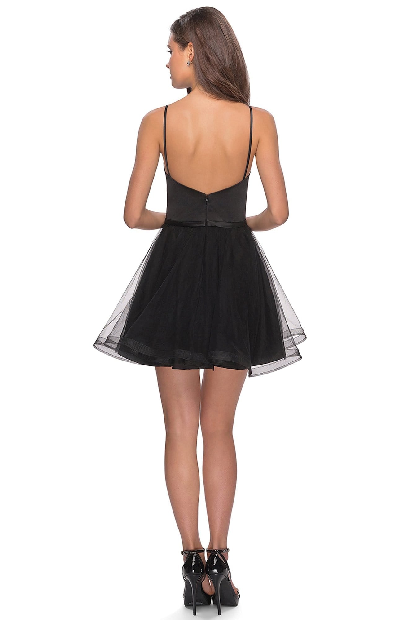 La Femme - 28156 Scoop Neck Tulle A-line Dress In Black