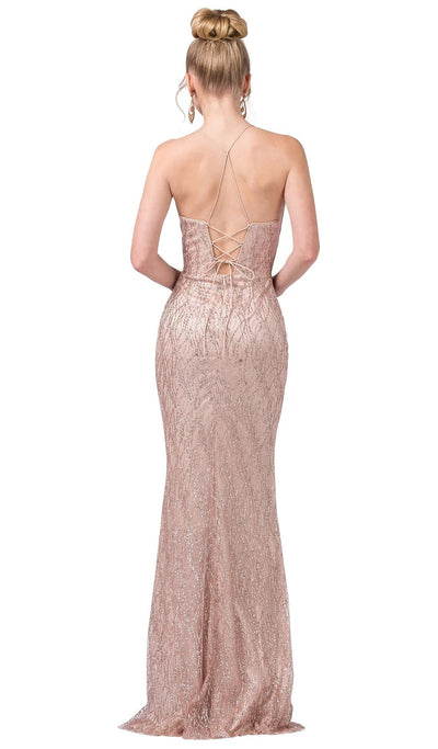 Dancing Queen - 2817 Embellished Plunging V-neck Sheath Dress In Pink and Gold