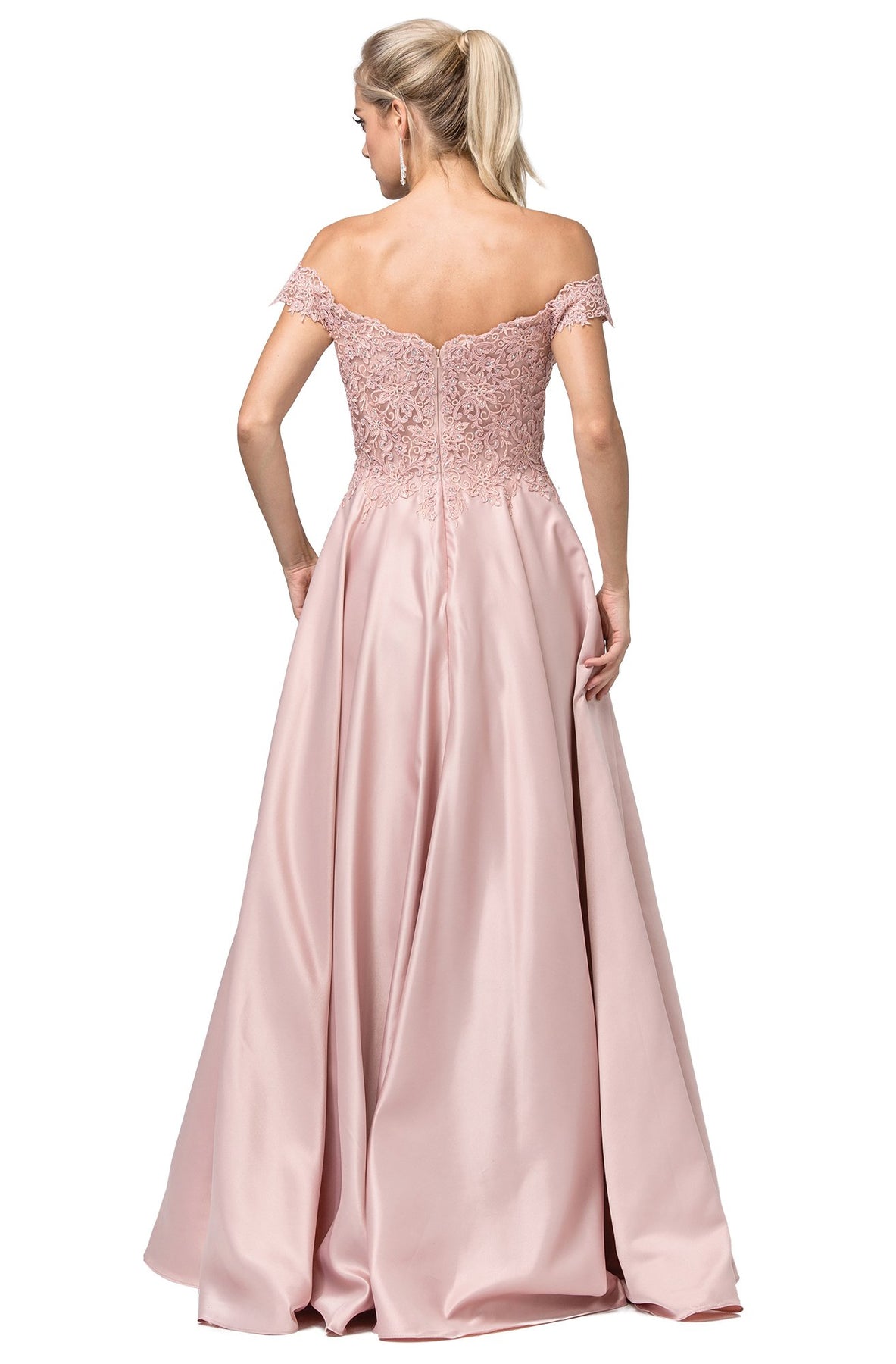 Dancing Queen - 2837 Embroidered Off-Shoulder Long A-line Dress In Pink