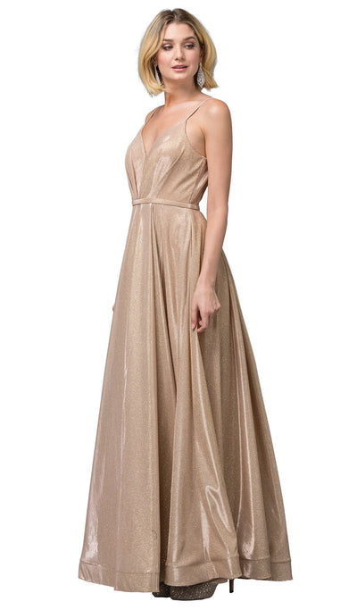 Dancing Queen - 2867 Sleeveless Plunging V-neck A-line Gown In Gold