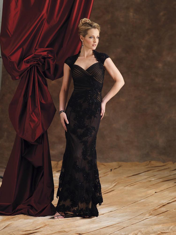 Montage by Mon Cheri - 29973 Queen Anne Style Neckline Evening Dress In Black and Neutral