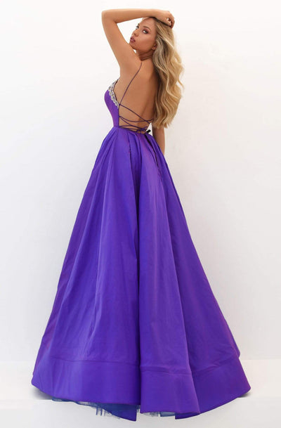 Tarik Ediz - 50699 Embellished Deep V-neck Pleated Gown Ball Gowns