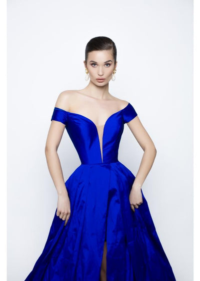 Tarik Ediz - 50462 Taffeta Fabric Sweetheart Neck Ball Gown In Blue
