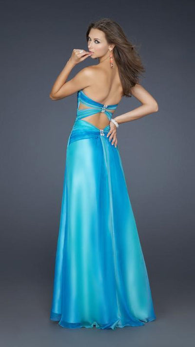 La Femme - 17167 Vibrant Dual-Toned Sweetheart A-Line Chiffon Gown In Blue and Green