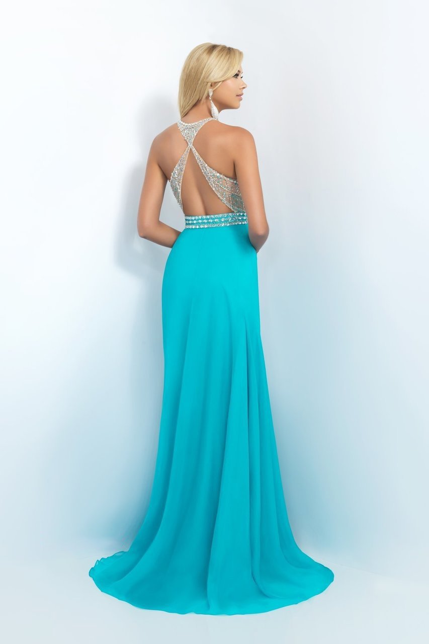 Blush - Beaded Halter Neck Chiffon Gown 11052 in Blue