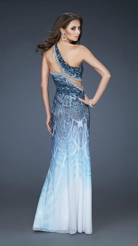 La Femme - Alluring Printed Long Dress 18017 In Blue