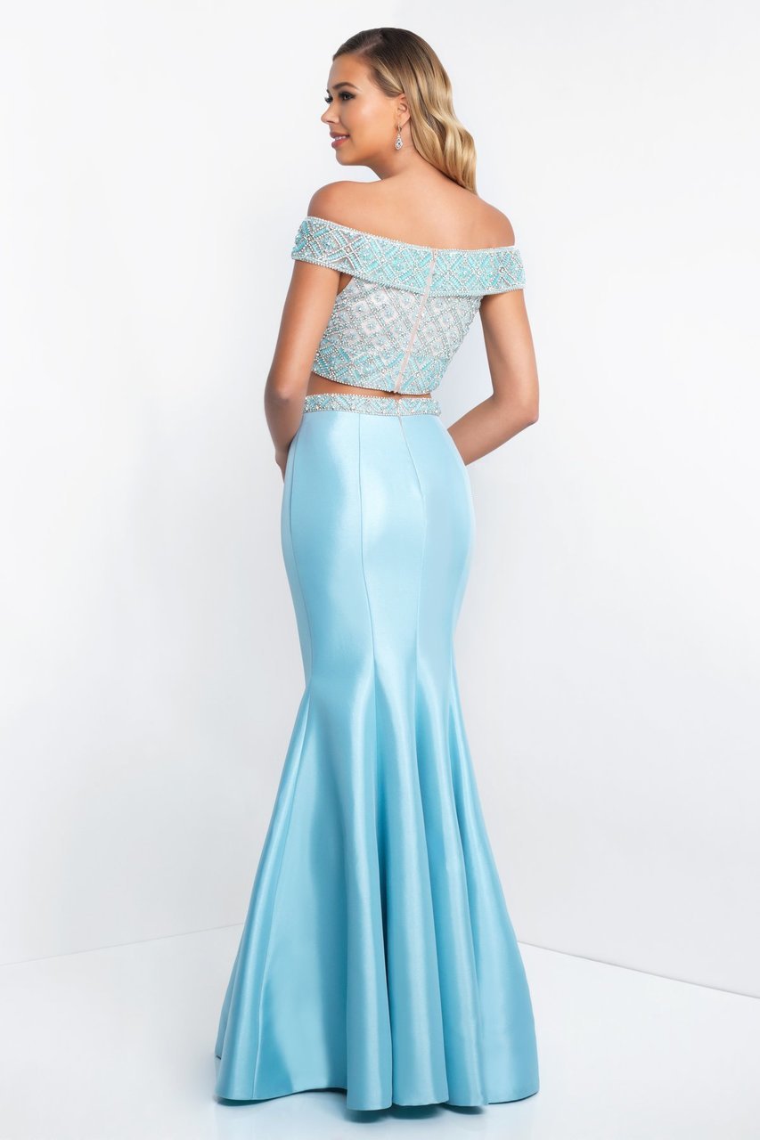 Blush - C1009 Two Piece Beaded Shimmer Mikado Mermaid Dress In Blue