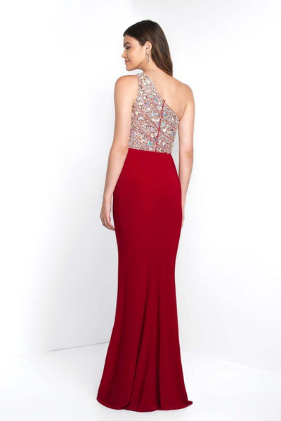 Blush - C1084 Beaded Asymmetrical Jersey Fitted Gown In Red