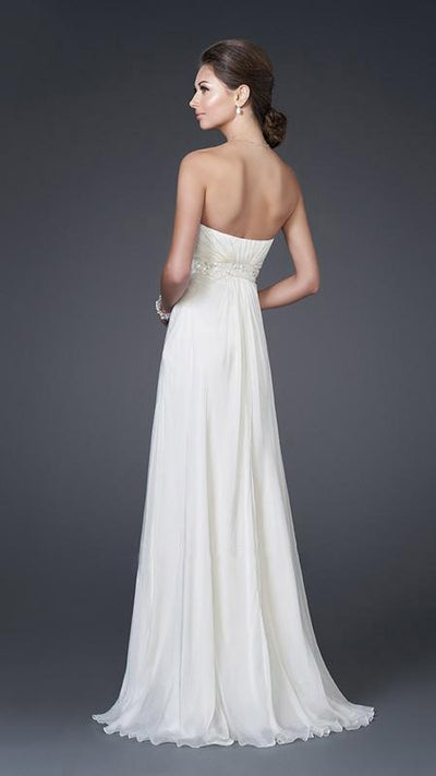 La Femme - Floral Beaded One Shoulder Strap Sweetheart Chiffon A-line Gown 15161 in White