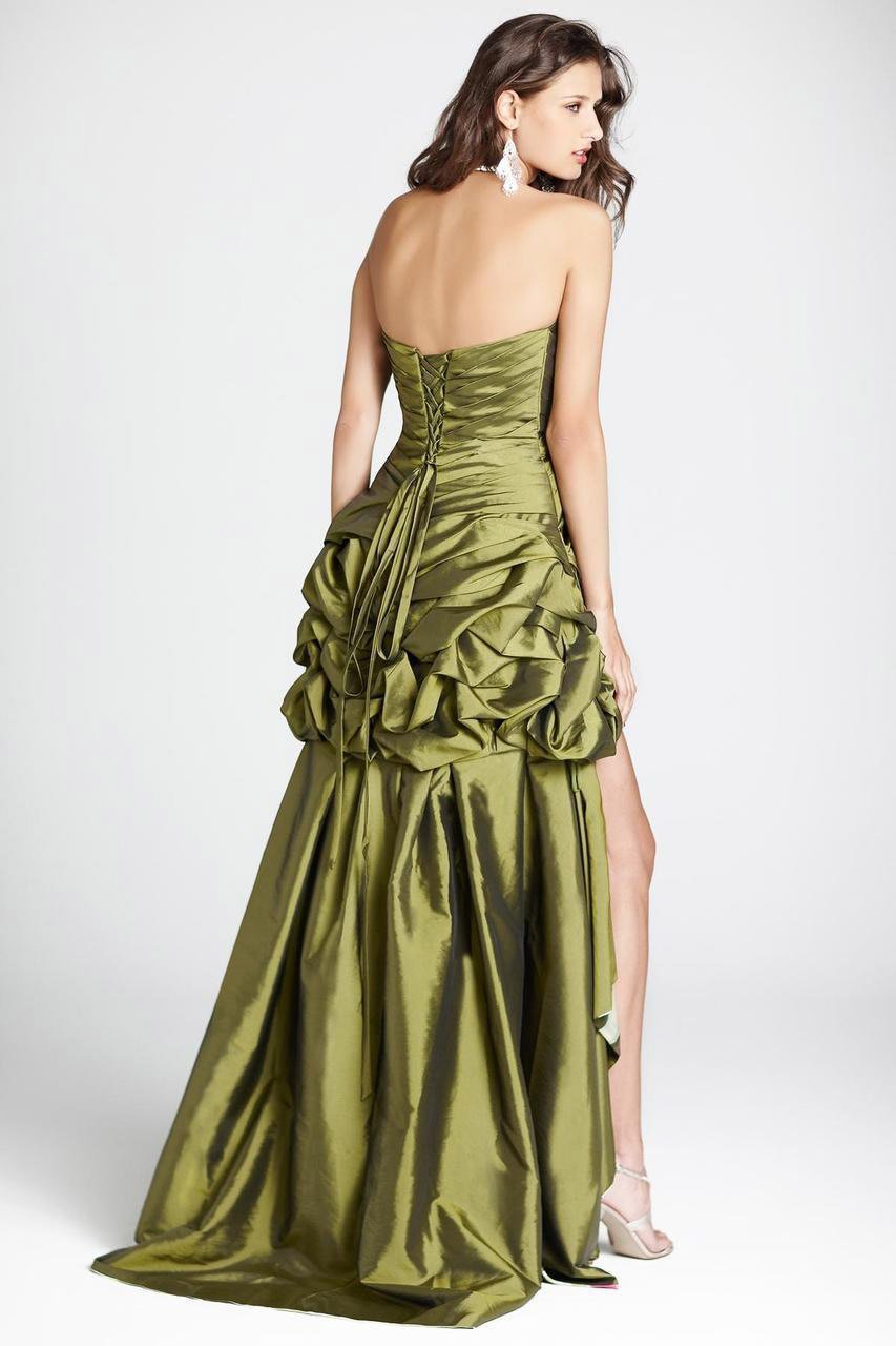 Blush - Pleated Bejeweled Halter High-Low Gown 9213 in Green