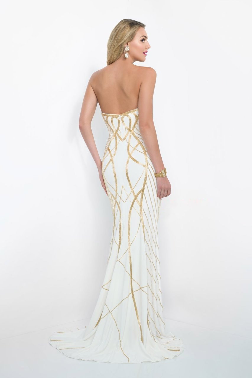 Blush by Alexia Designs - 7014 Gold Printed Strapless Long Dress Special Occasion Dress