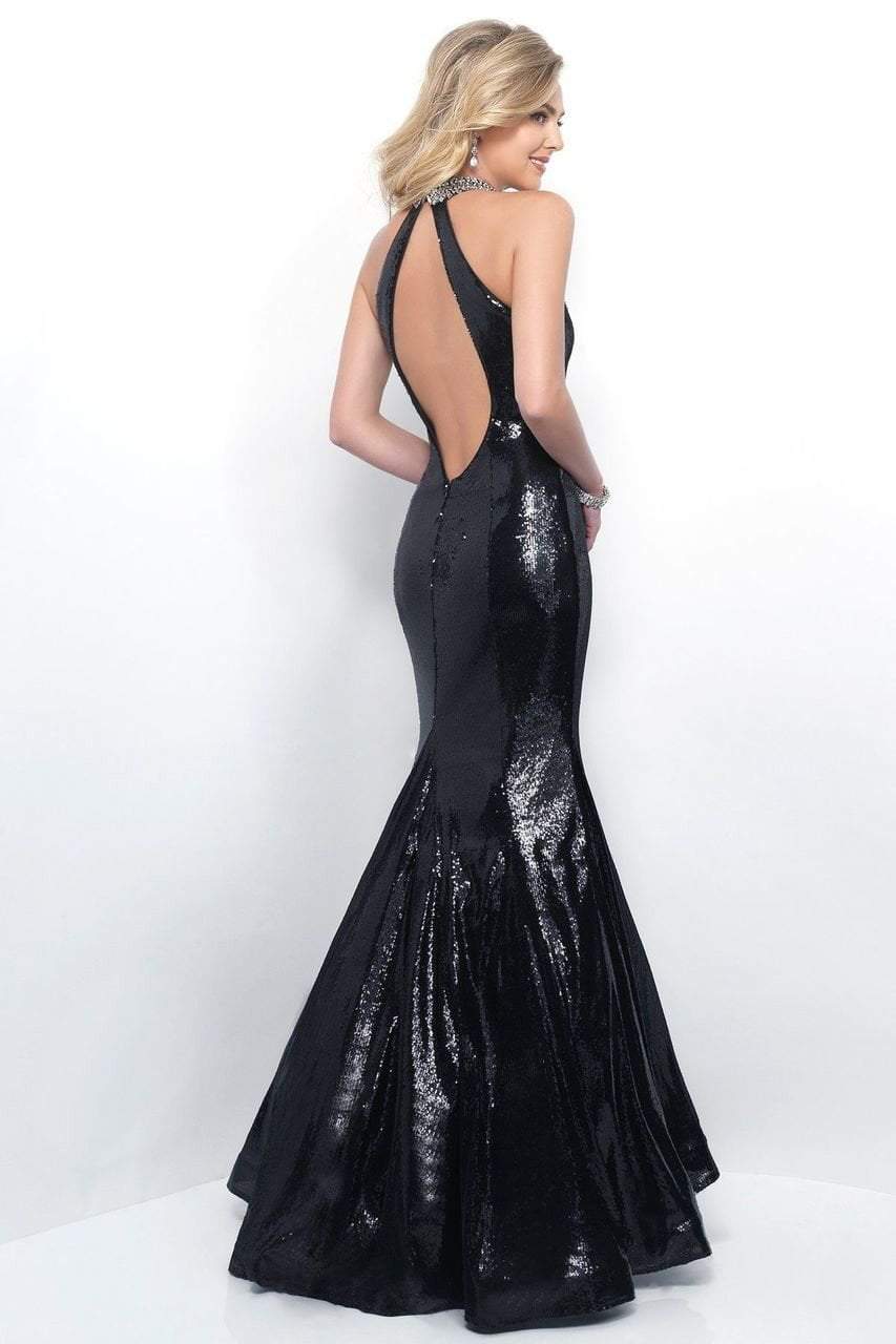 Blush - Sequined High Neck Mermaid Gown 11289 In Black and Silver