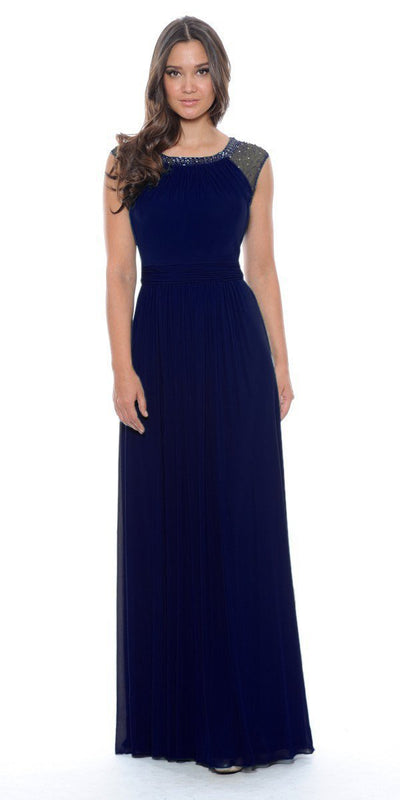 Decode 1.8 - Sparkling Neckline Jersey Mesh Gown 182423 in Blue