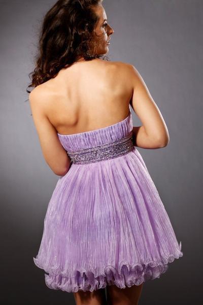 Blush - 9117 Pleated Straight Across Neck Beaded A-line Dress In Purple
