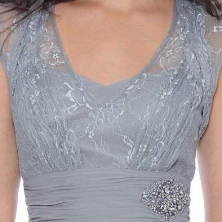 Decode 1.8 - Lace Scoop Top Chiffon Gown 182924 in Gray