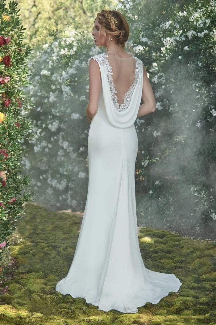 Tadashi Shoji - Lace Cap Sleeve Illusion Cowl Back Gown Wedding Dresses