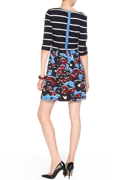 Taylor - 5961M Quarter Sleeve Stripe Dress in Blue and Multi-Color
