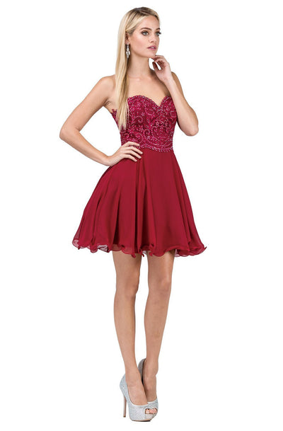 Dancing Queen - 3005 Strapless Sweetheart Neckline Fit and Flare Cocktail Dress In Red