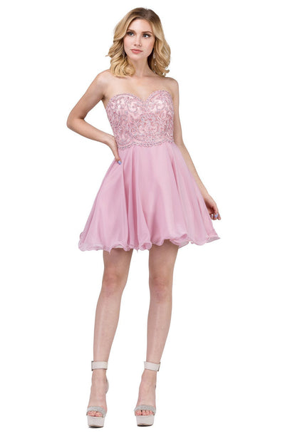 Dancing Queen - 3005 Scallop-Detailed Strapless Homecoming Dress in Pink