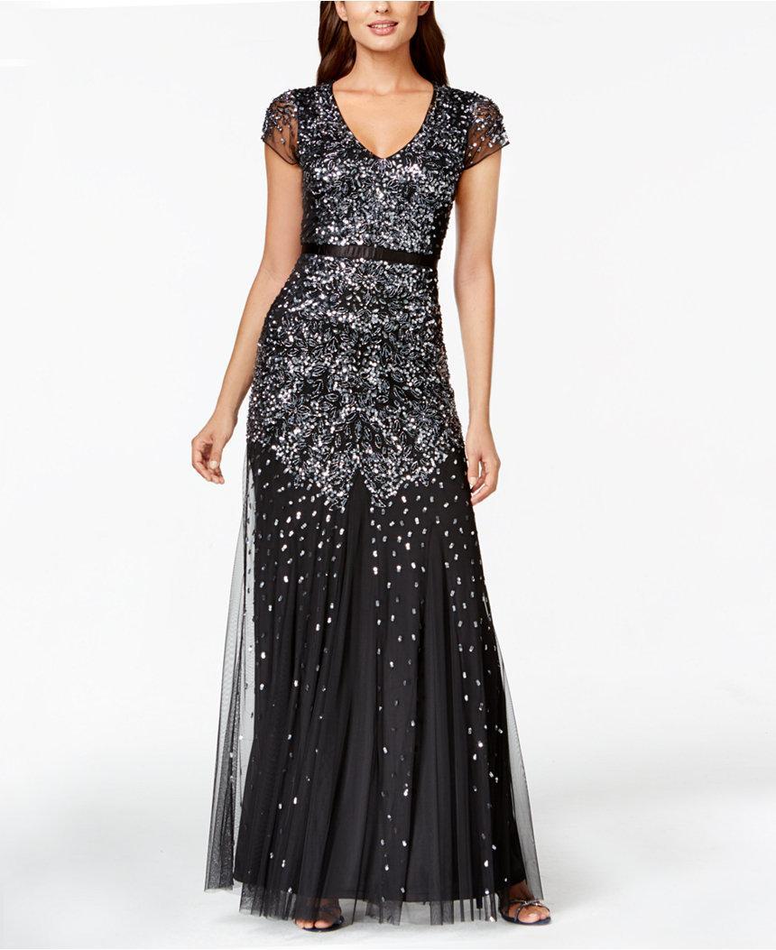 Adrianna Papell - Sequined Sheath Gown 91891700 in Gray