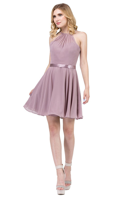 Dancing Queen - 3013 Halter Style Sleeveless Chiffon Cocktail Dress In Purple