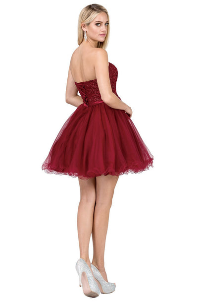 Dancing Queen - 3014 Strapless Embellished Sweetheart Homecoming Dress In Red