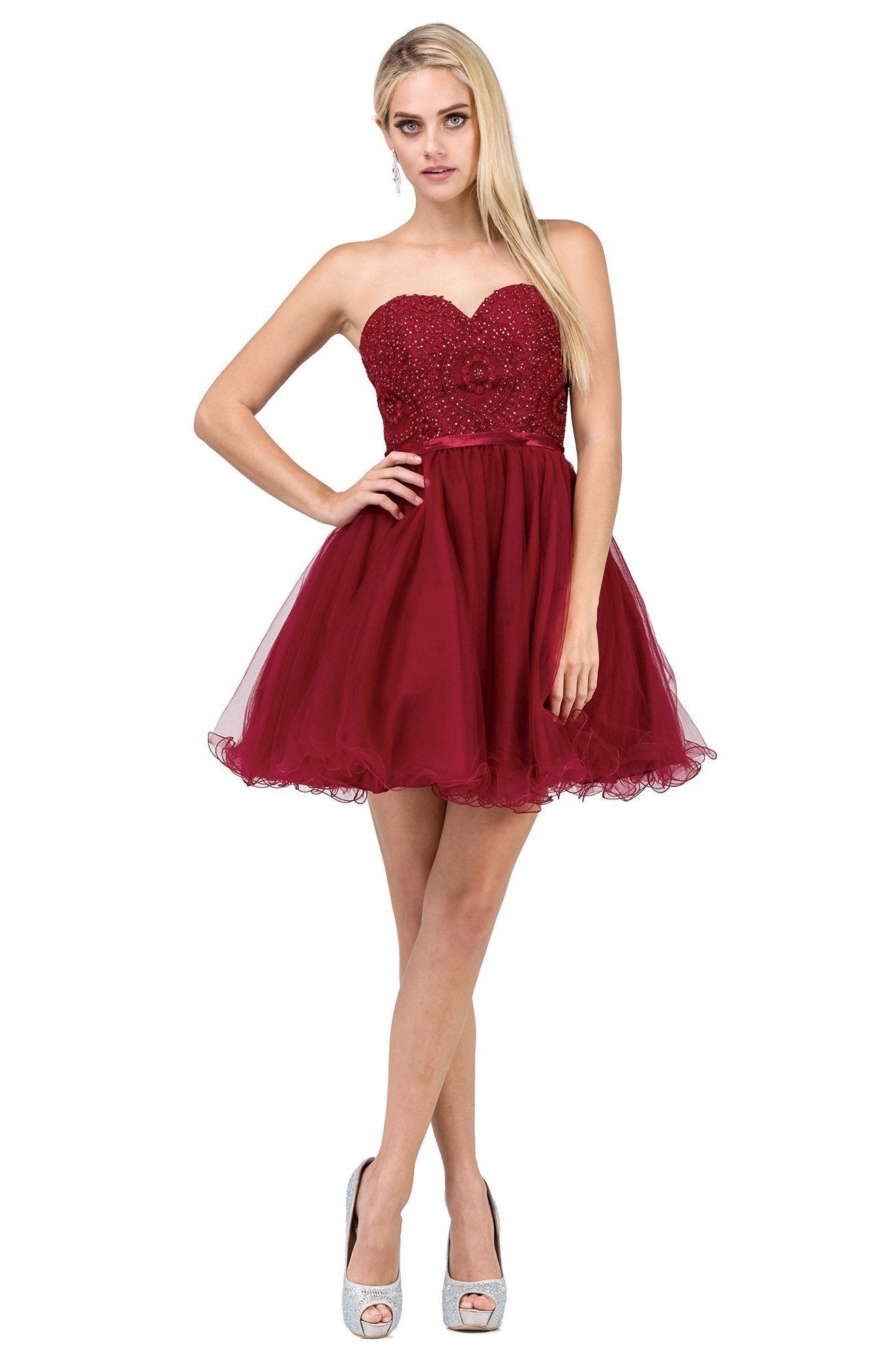 Dancing Queen - 3014 Strapless Embellished Sweetheart Homecoming Dress In Red