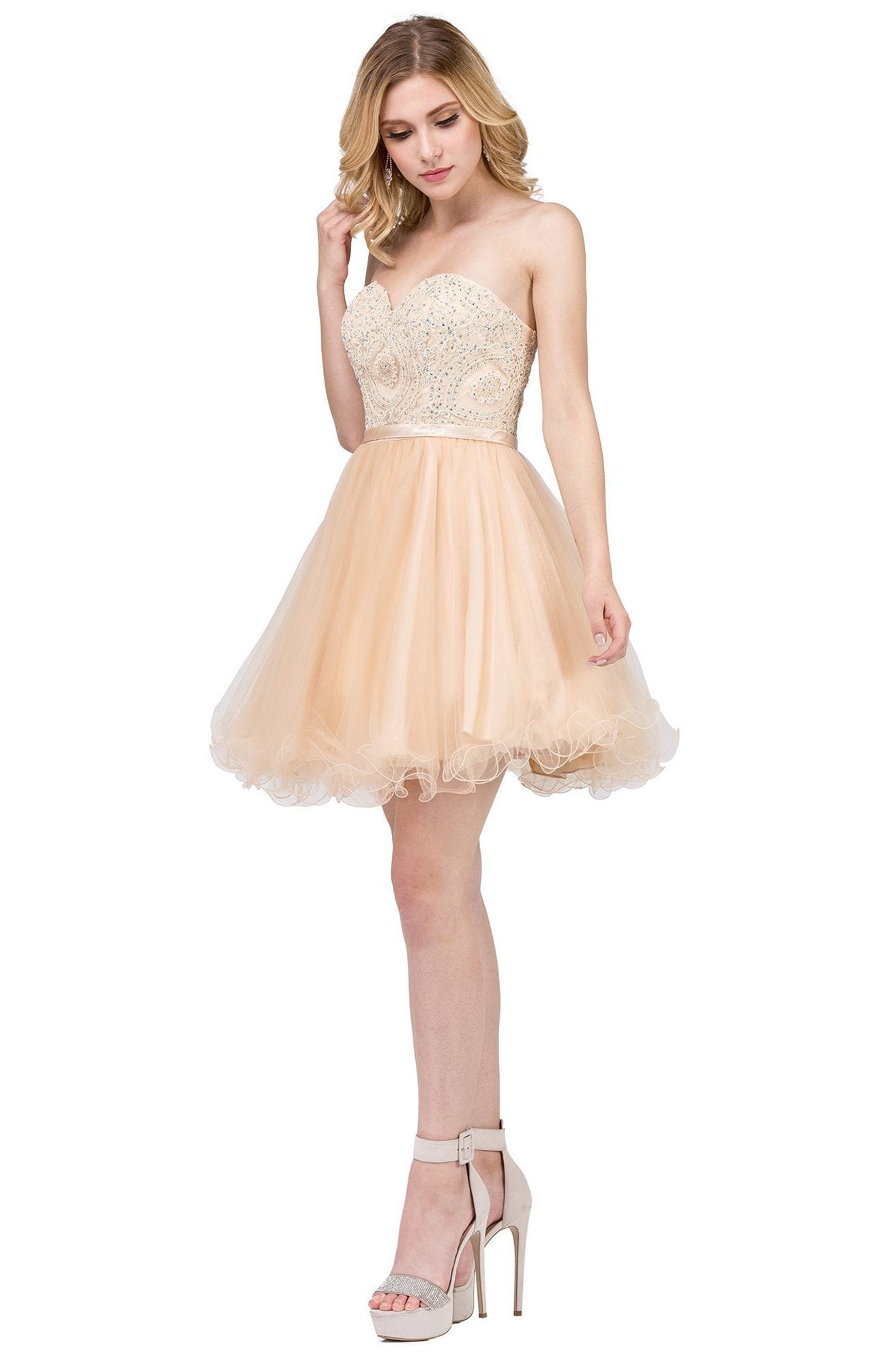 Dancing Queen - 3014 Strapless Embellished Sweetheart Homecoming Dress In Nude