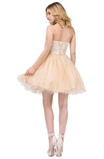 Dancing Queen - 3014 Strapless Embellished Sweetheart Homecoming Dress In Nude