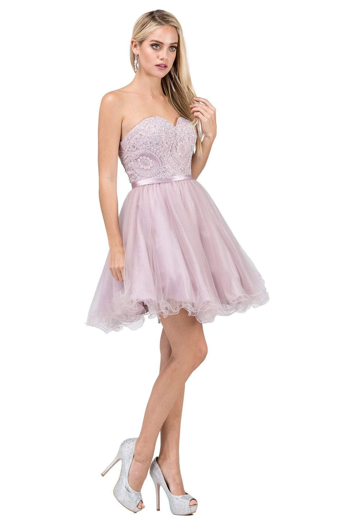 Dancing Queen - 3014 Strapless Embellished Sweetheart Homecoming Dress In Pink