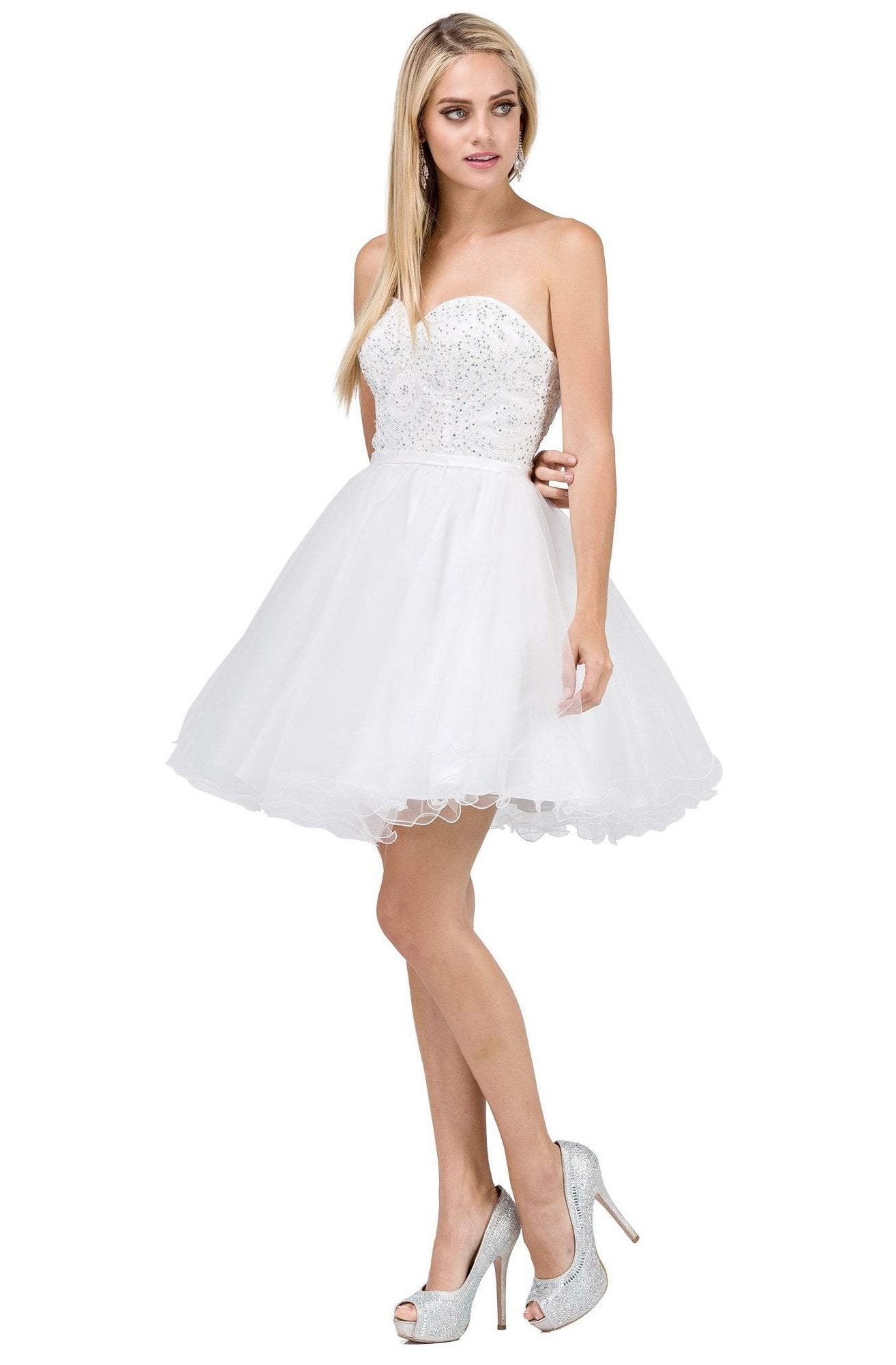 Dancing Queen - 3014 Strapless Embellished Sweetheart Homecoming Dress In White