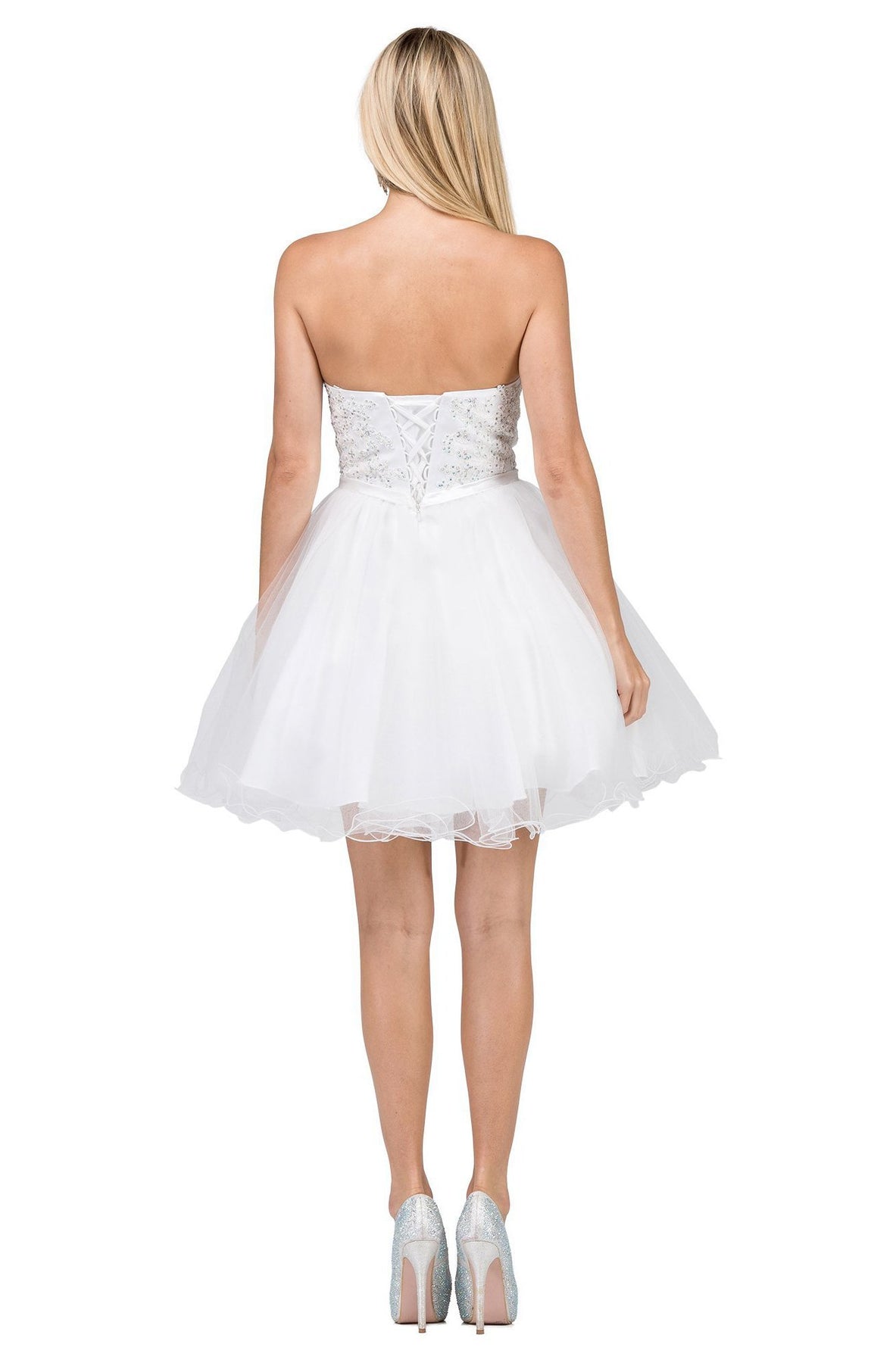 Dancing Queen - 3014 Strapless Embellished Sweetheart Homecoming Dress In White