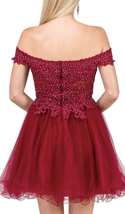 Dancing Queen - 3018 Embellished Off-Shoulder A-line Homecoming Dress In Red