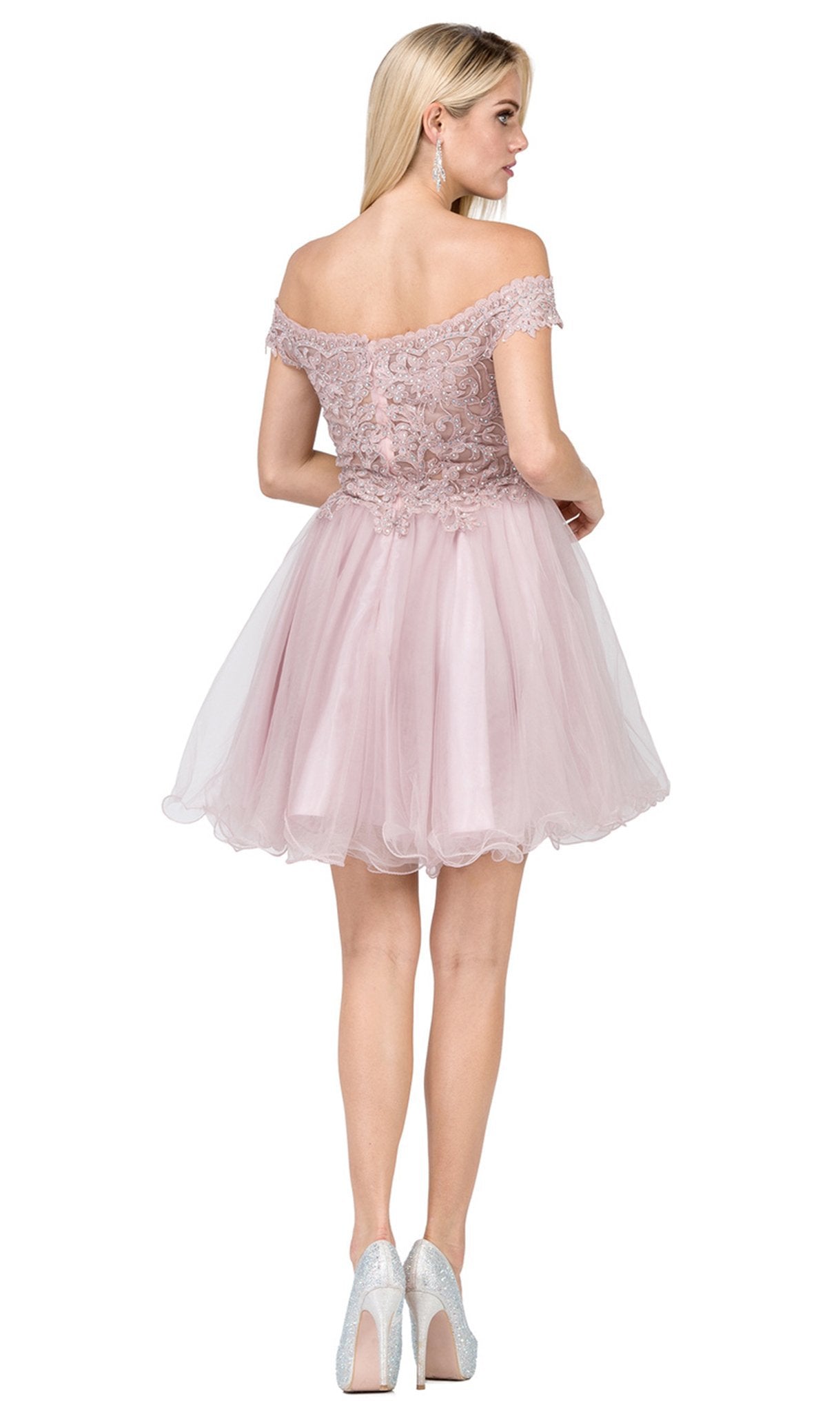 Dancing Queen - 3018 Embellished Off-Shoulder A-line Homecoming Dress In Pink