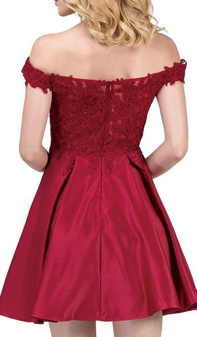 Dancing Queen - 3029 Off-Shoulder A-Line Homecoming Cocktail Dress in Red