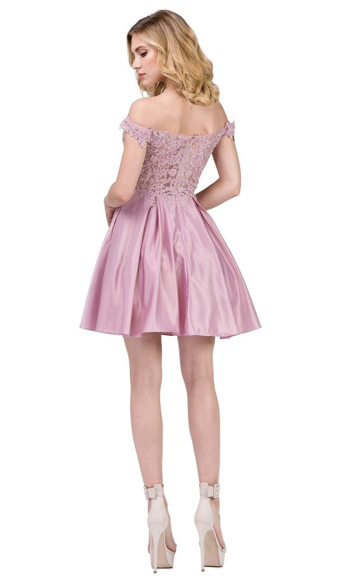 Dancing Queen - 3029 Off-Shoulder A-Line Homecoming Cocktail Dress in Pink