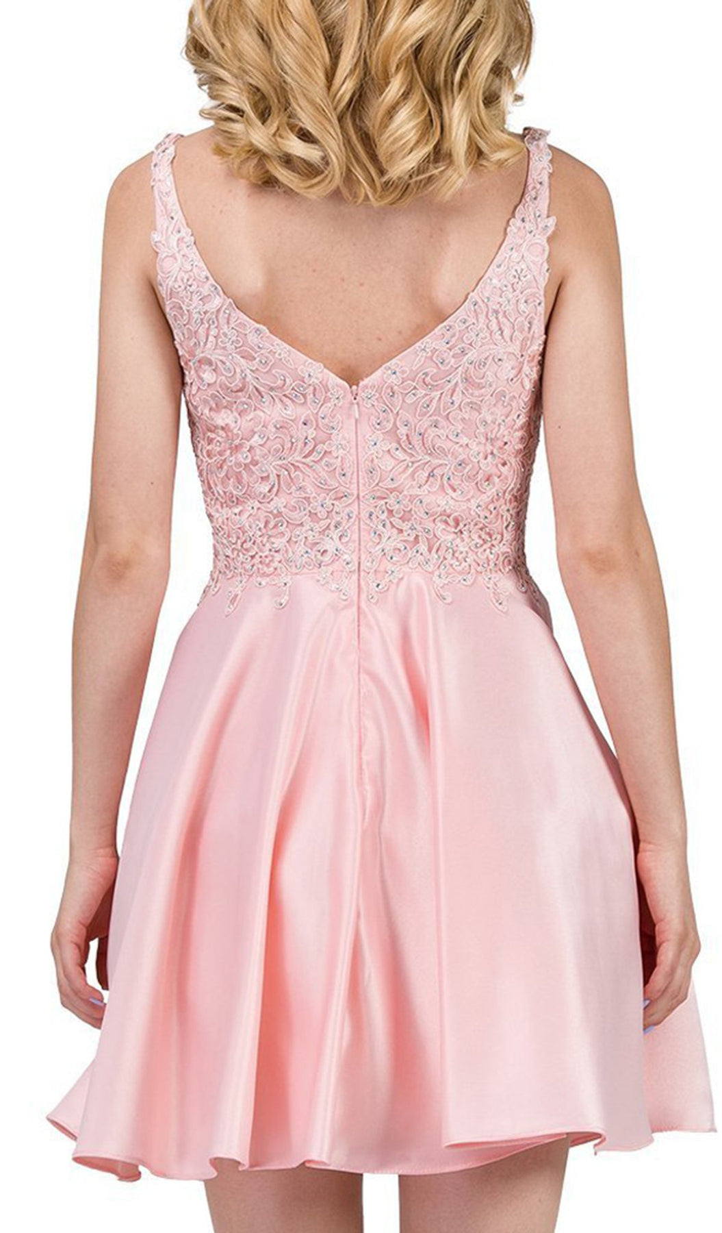 Dancing Queen - 3036 Sleeveless Beaded Lace V-neck Homecoming Dress In Pink