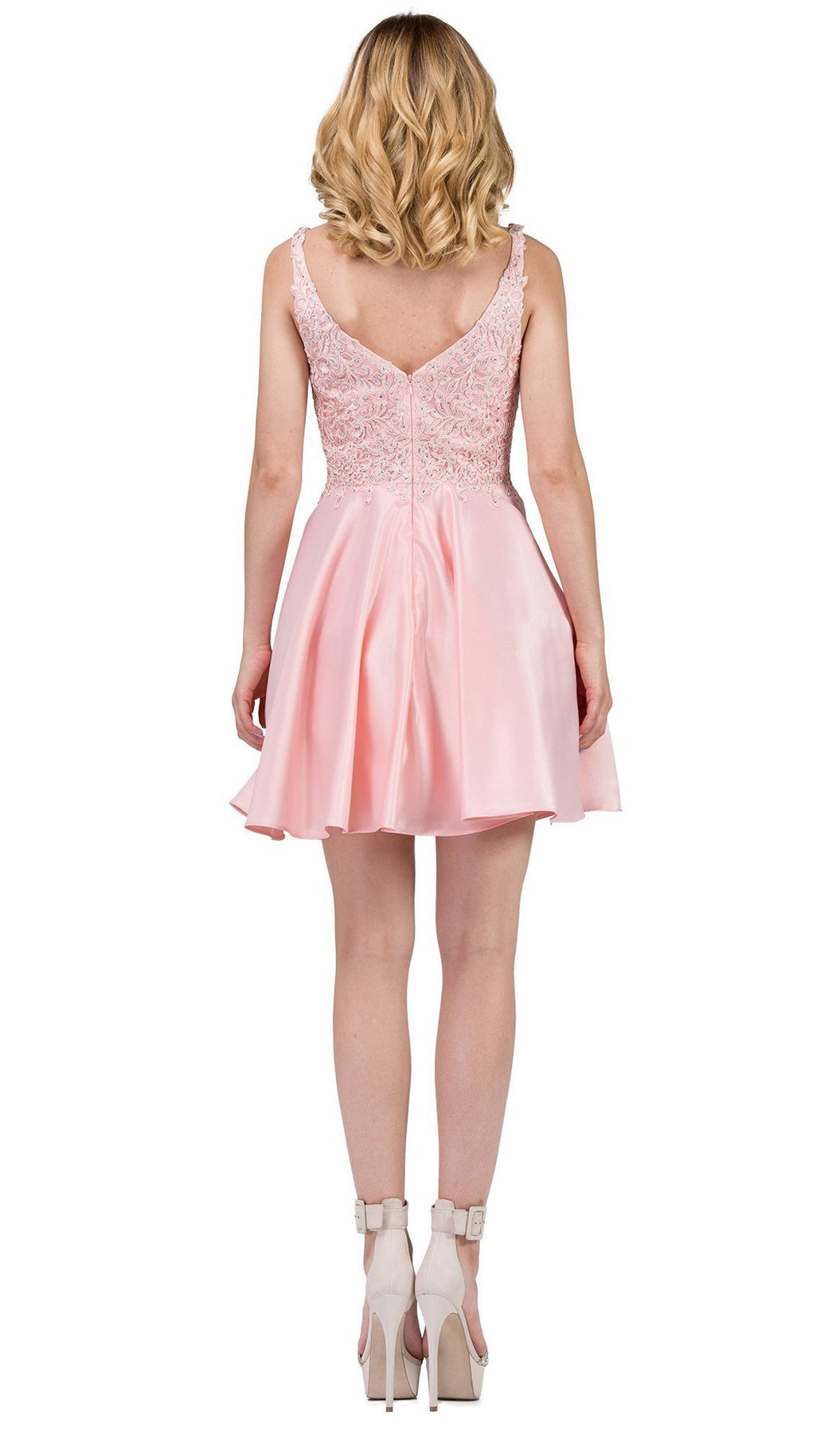 Dancing Queen - 3036 Sleeveless Beaded Lace V-neck Homecoming Dress In Pink