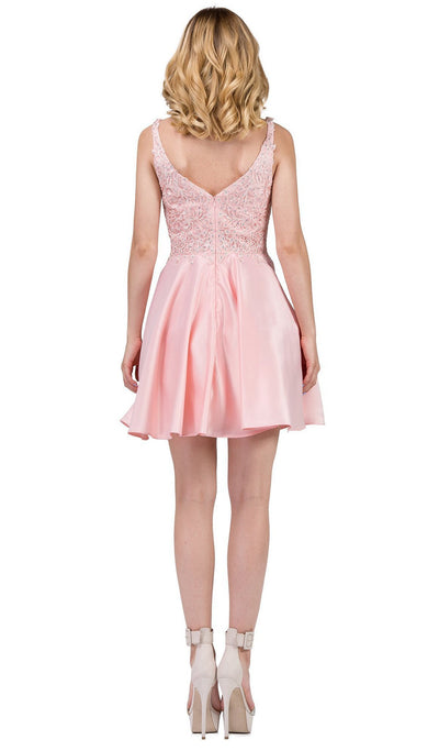 Dancing Queen - 3036 Sleeveless Beaded Lace V-neck Homecoming Dress In Pink