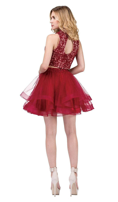 Dancing Queen - 3042 Two Piece Floral Embroidered Homecoming Dress in Red