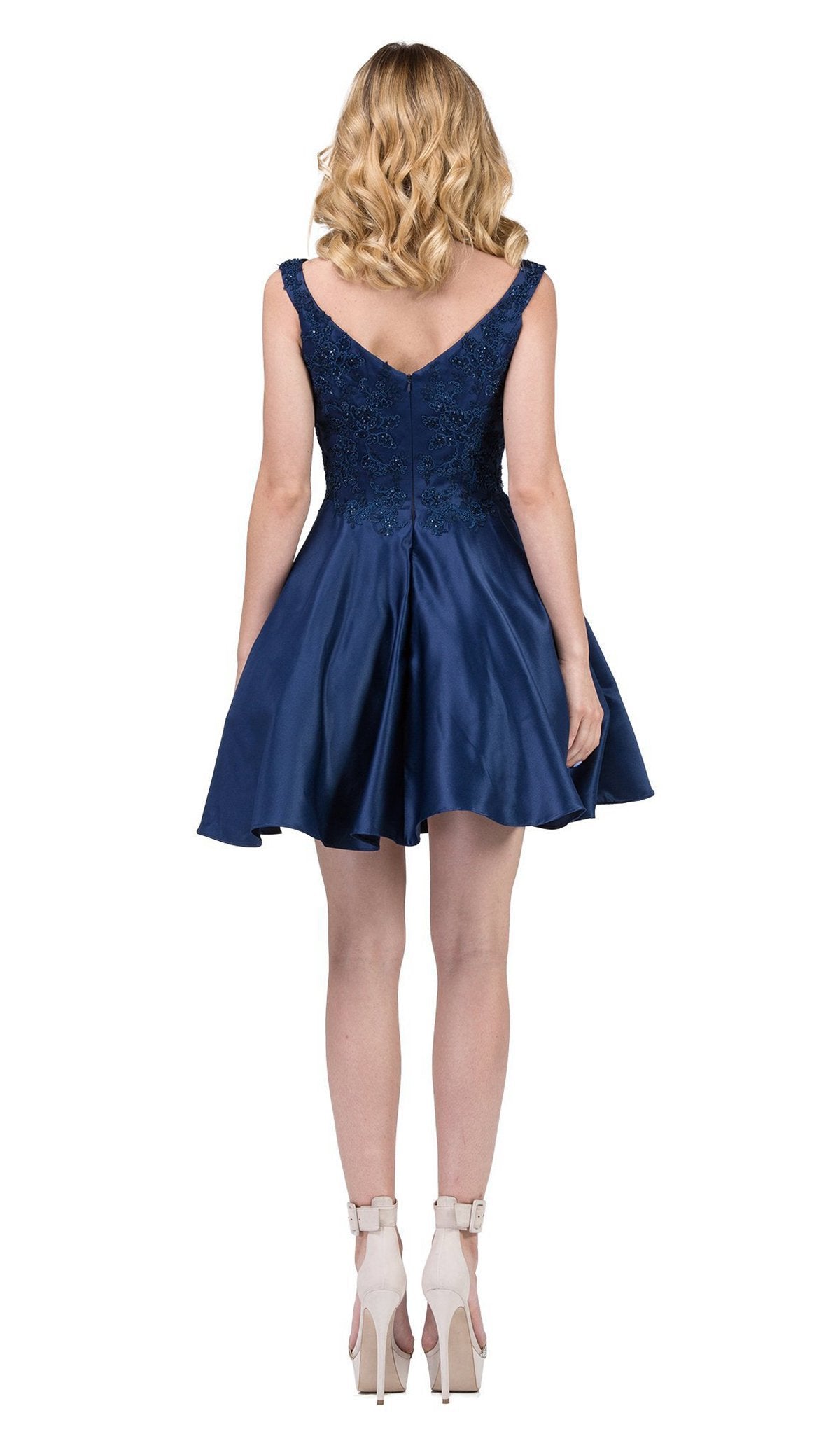 Dancing Queen - 3057 Beaded Lace Sweetheart A-line Homecoming Dress In Blue