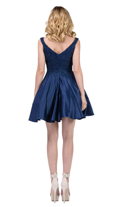 Dancing Queen - 3057 Beaded Lace Sweetheart A-line Homecoming Dress In Blue