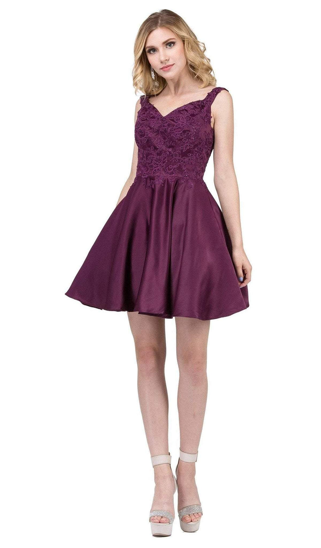 Dancing Queen - 3057 Beaded Lace Sweetheart A-line Homecoming Dress In Purple