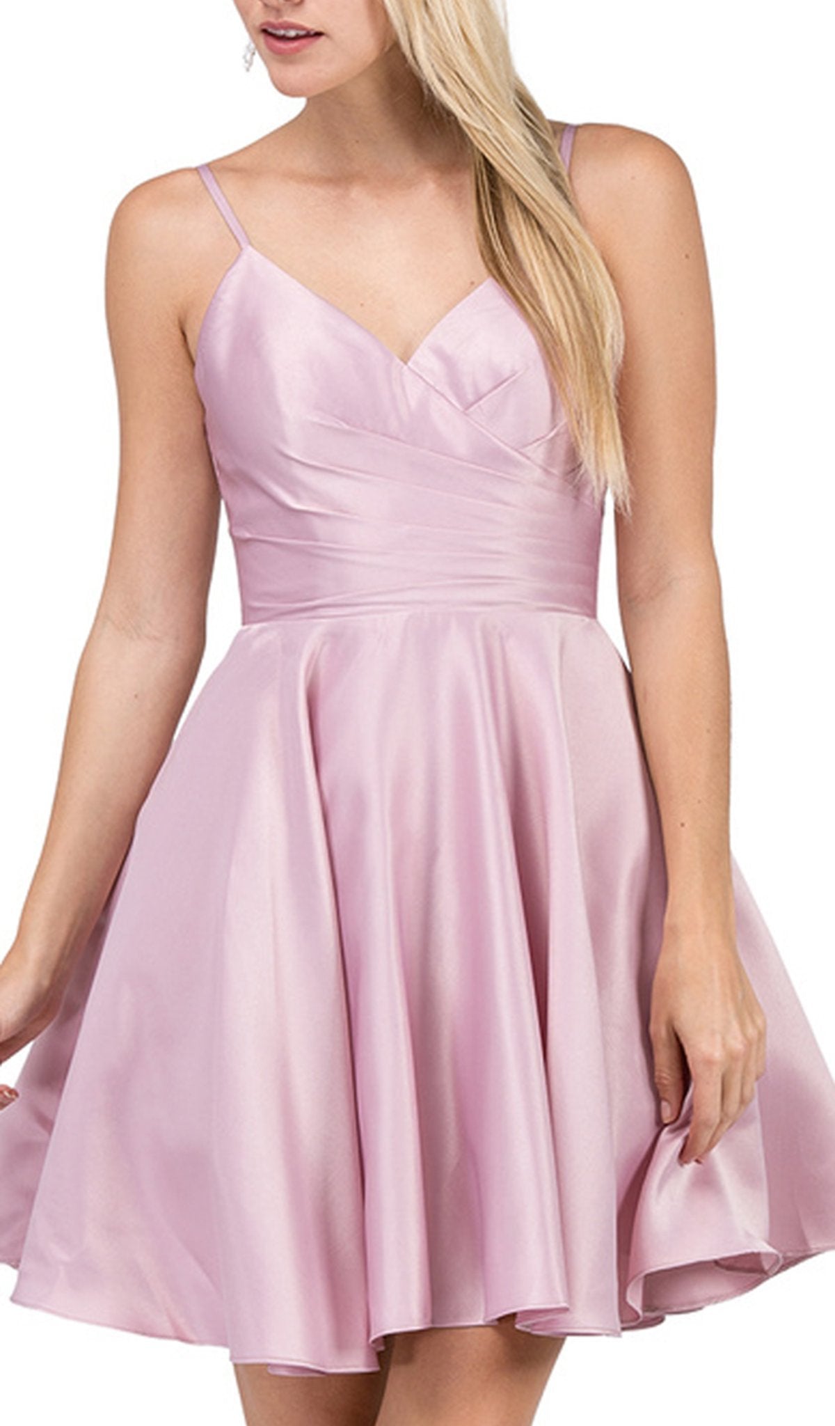 Dancing Queen - 3059 Sleek Pleated Surplice Homecoming Dress In Pink