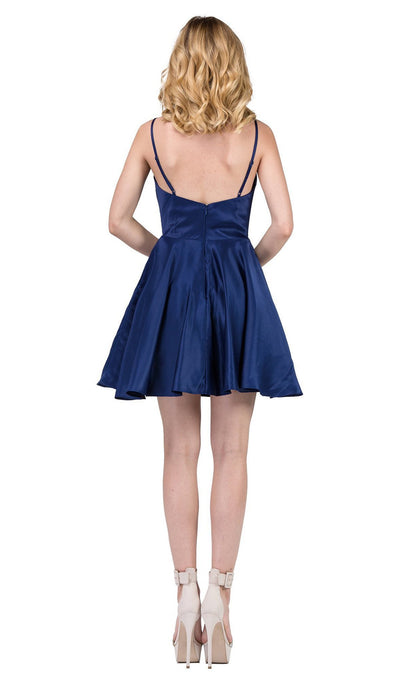 Dancing Queen - 3059 Sleek Pleated Surplice Homecoming Dress In Blue